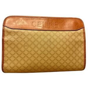 Celine Vintage Macadam Triomphe Canvas Leather Clutch